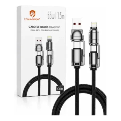 Cabo H'maston SJX48 4 em 1 65W 1,5m Turbo USB-A USB-C Lightning Tipo C Reforçado