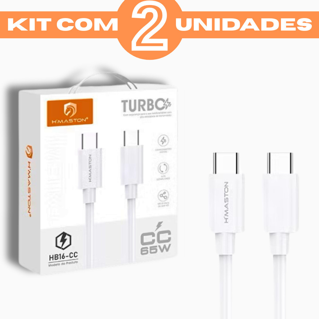 Kit 2 Cabos Turbo 65W Tipo-C para Tipo-C 1 Metro Reforçado H’maston