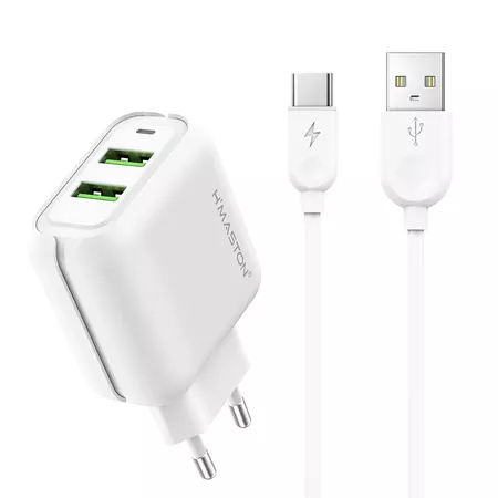 Carregador Turbo H'maston 5.1A 2 USB Tipo C Bivolt Branco