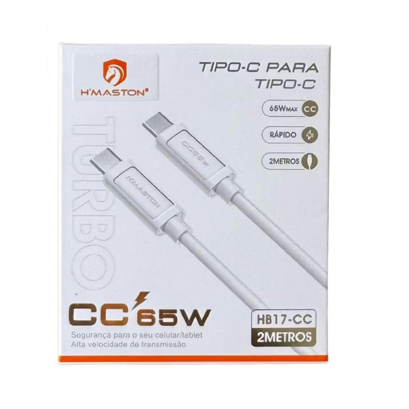Cabo H’maston turbo Tipo-C para Tipo-C 65W 2Metros branco