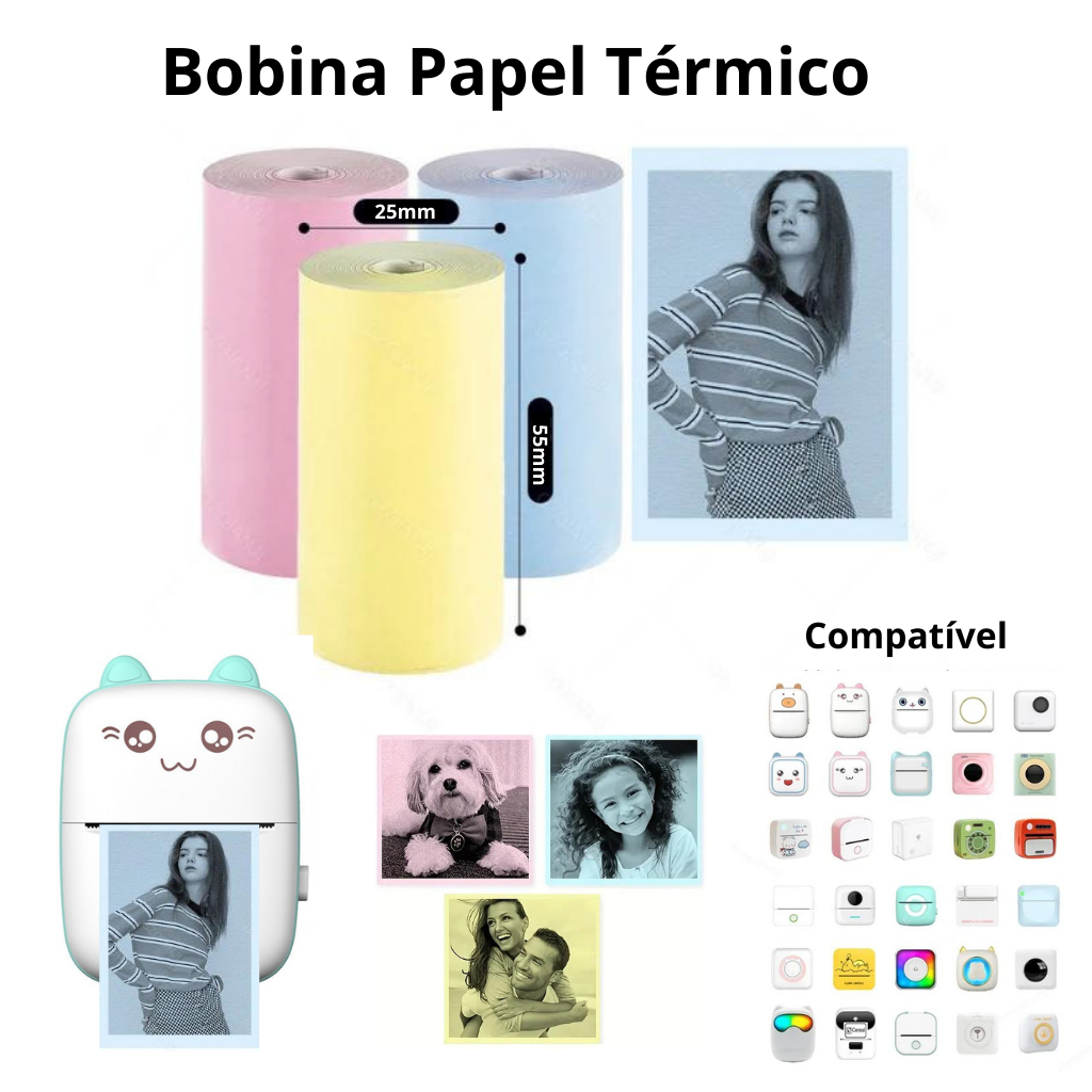 Bobina Rolo De Papel 55*25mm Colorido Mini Impressora Portátil a Prova De Água Impressão De Fotos Agenda