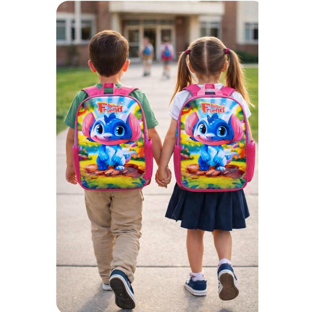 Mochila Infantil Blue Friend Escolar Resistente Leve Confortável Com Bolsos Laterais 13L Kids Rosa / Azul