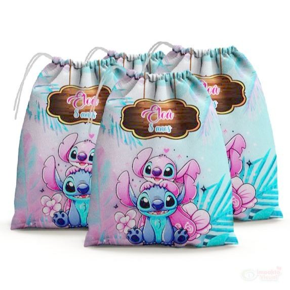 30 Sacolinhas Surpresa Personalizada Tecido Stitch Angel Friends (15x20)