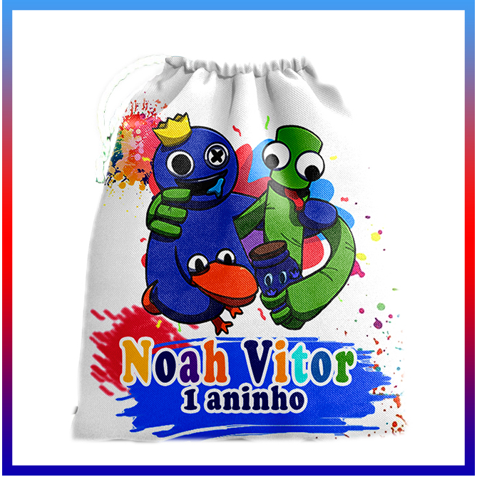 10 sacolinhas personalizada tecido RAINBOWN FRIENDS lembrancinha de festa de aniversario 30cmx20cm