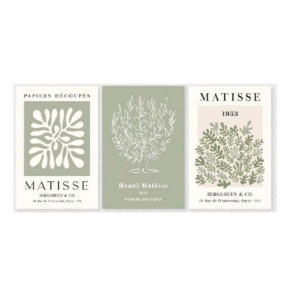 Quadros decorativos Primavera verde Floral Matisse (3 peças)