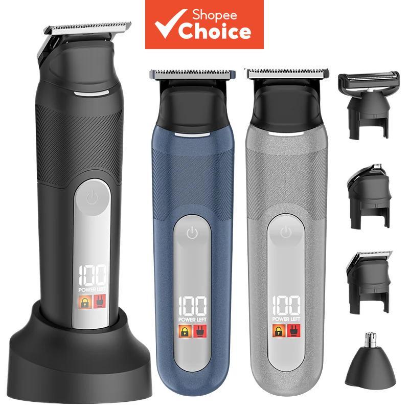 Kit de Cuidados Masculinos 5 em 1, Aparador de Pelos à Prova d'Água IPX6, 600mAh, Tipo-C, Display LED