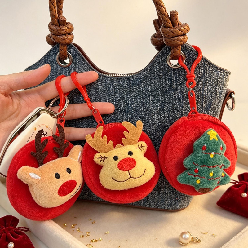 Bolsa De Moedas De Natal De Desenho Animado De 3 A 1 Unidade-Com Chaveiro-Estojo De Armazenamento De Fone De Ouvido-Cart