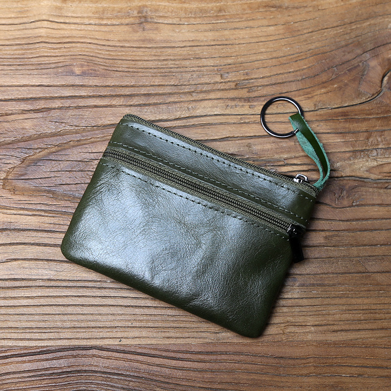 Porta-cartões masculino de couro genuíno Vintage, primeira camada, bolsa de moedas, feminina, artesanal, com zíper, cart