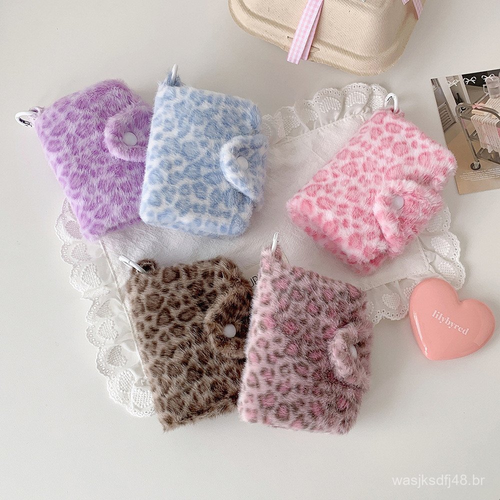 Bolsa de Moedas de Luxo com Estampa de Leopardo Rosa, Porta-Cartão de Identificação Portátil para Estudantes, Porta-Cart