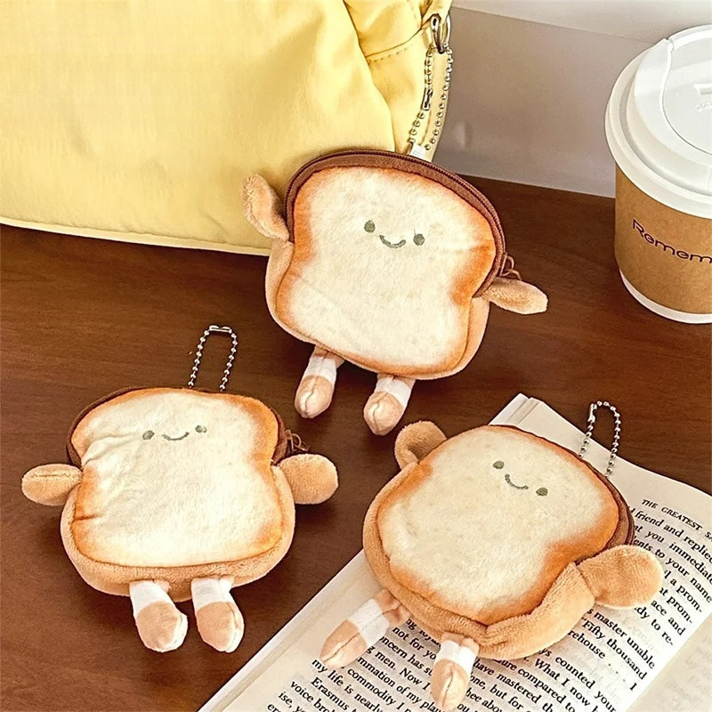 Nova Bolsa de Moeda de Pelúcia Criativa em Forma de Pão Torrado Moda Kawaii Mini Carteira de Armazenamento de Chave Cart
