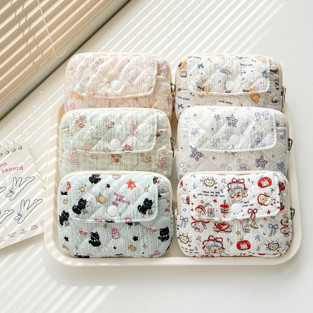 2026 novo estilo bolsa de moedas feminino bonito dos desenhos animados Floral acolchoado multifuncional zíper batom cart