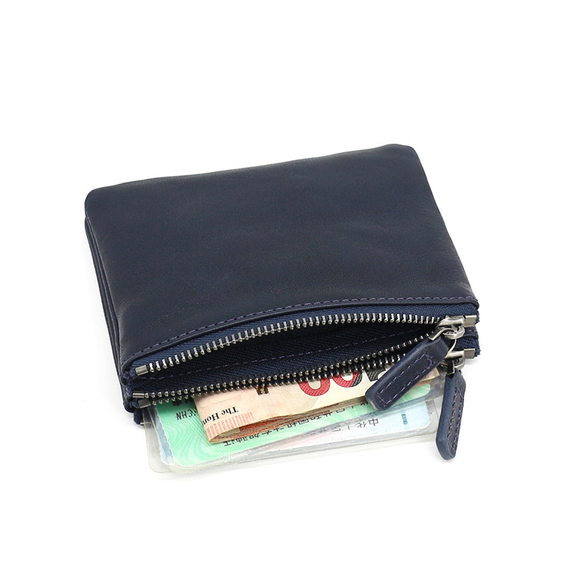 Japonês coreano Original vegetal curtido couro moeda bolsa feminina primeira camada de couro duplo zíper titular do cart