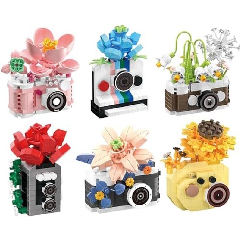 Conjunto De Brinquedos Para Construção De Câmera De Mini Flor De Hibisco | Micro Tijolos Colecionáveis Bonito Modelo Em
