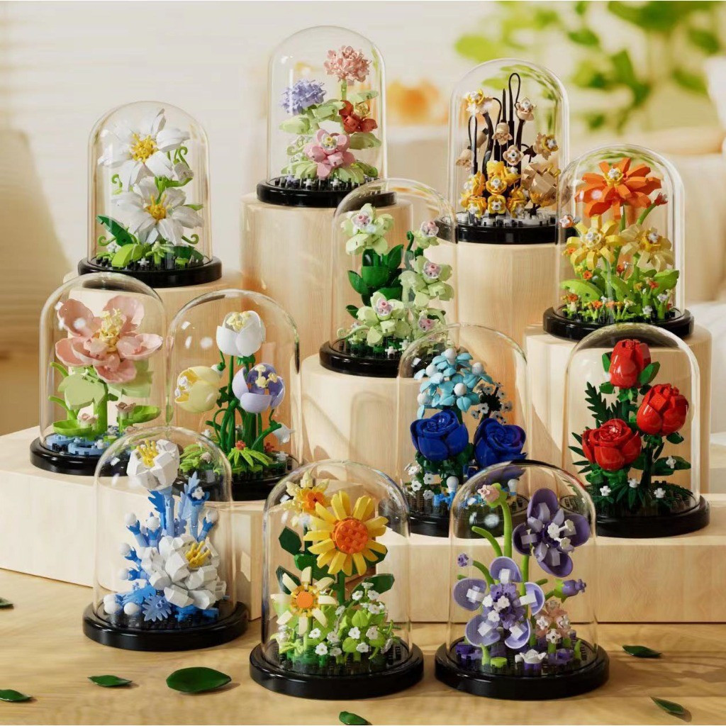 Brinquedo de Blocos de Montar Flor Eterna (Girassol e Hibisco), com capa protetora, é um presente ideal para homens 8WFY