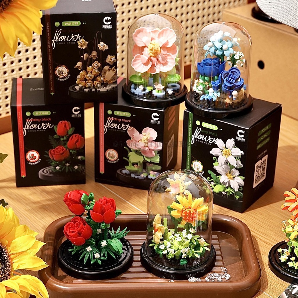 Blocos de construção flores vasos hibisco flores crianças montado brinquedo presentes