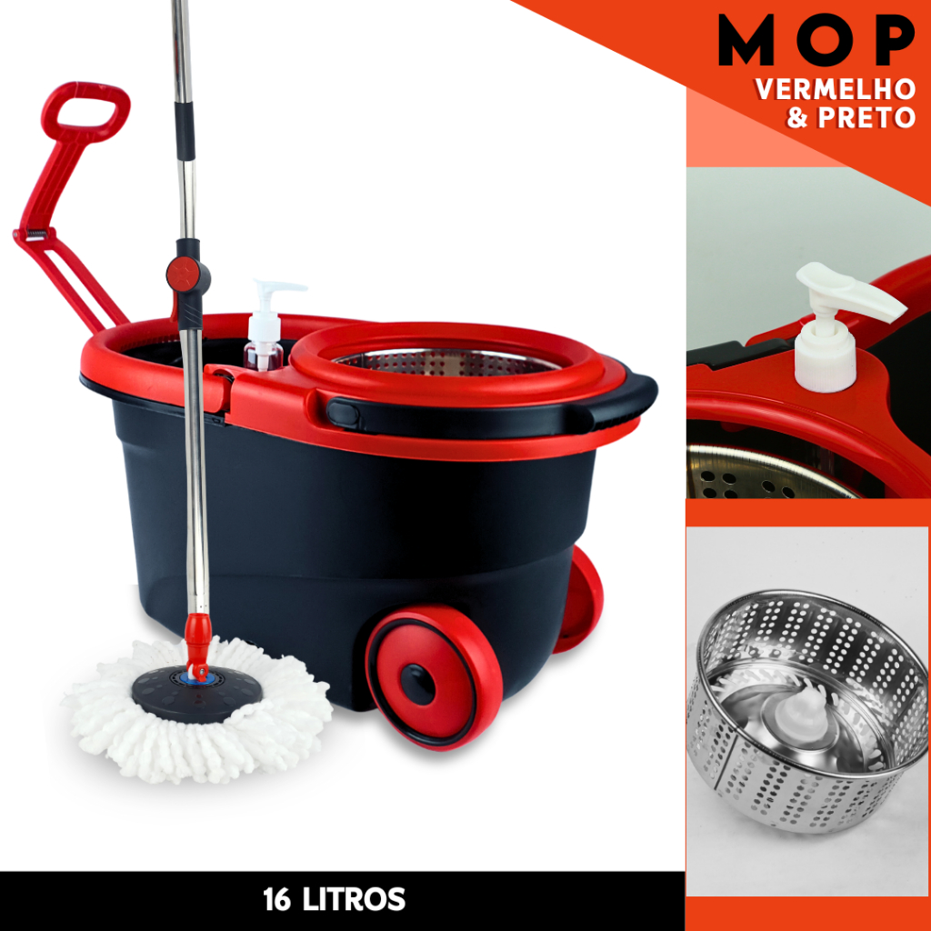 Mop Plus 360° com Balde Inox + Esfregão e Escova – Alta Durabilidade e Mobilidade - MN