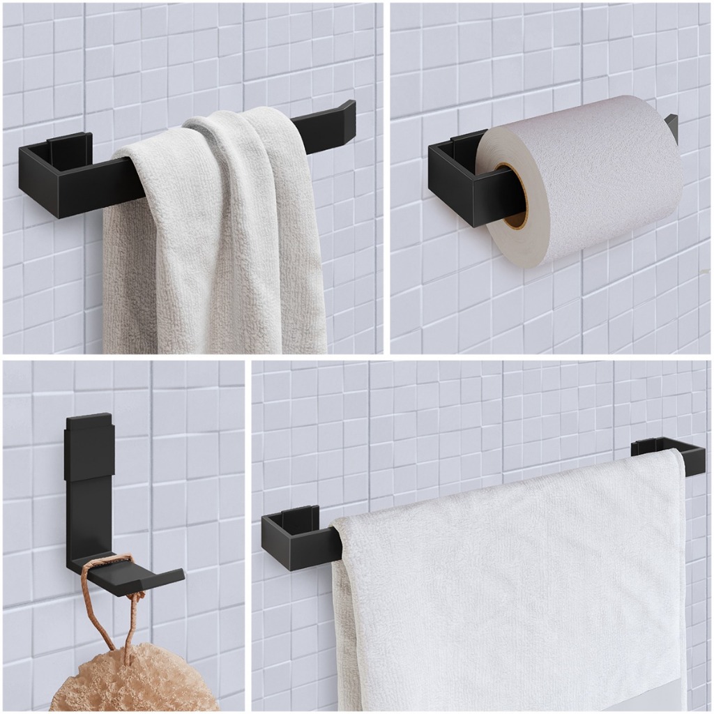 Kit para Lavabo Plus 4 Peças com Porta-Toalhas, Gancho e Papeleira