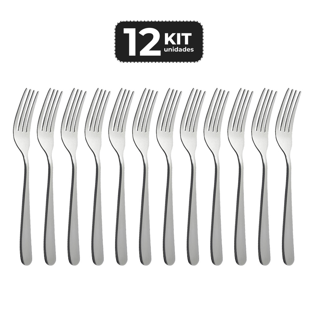 Kit 12 Garfo de Sobremesa Inox Acabamento Brilho Linha Selene Plus Profissional
