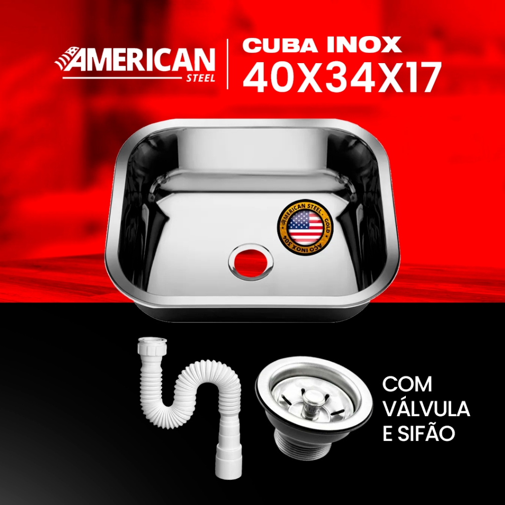 Cuba Aço Inox Gold Plus 40x34x17 Inox 304