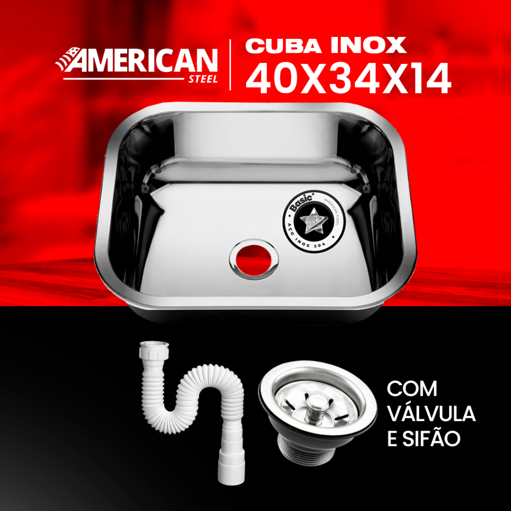 Cuba Aço Cozinha N0 Plus 40x34x14 Inox 304 Alto Brilho Funda