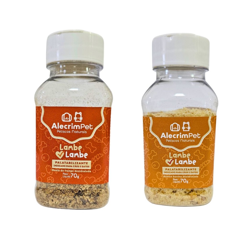 Kit 2 Pó Saborizante Natural Lambe Lambe Moela de Frango e Rúmen Bov AlecrimPet