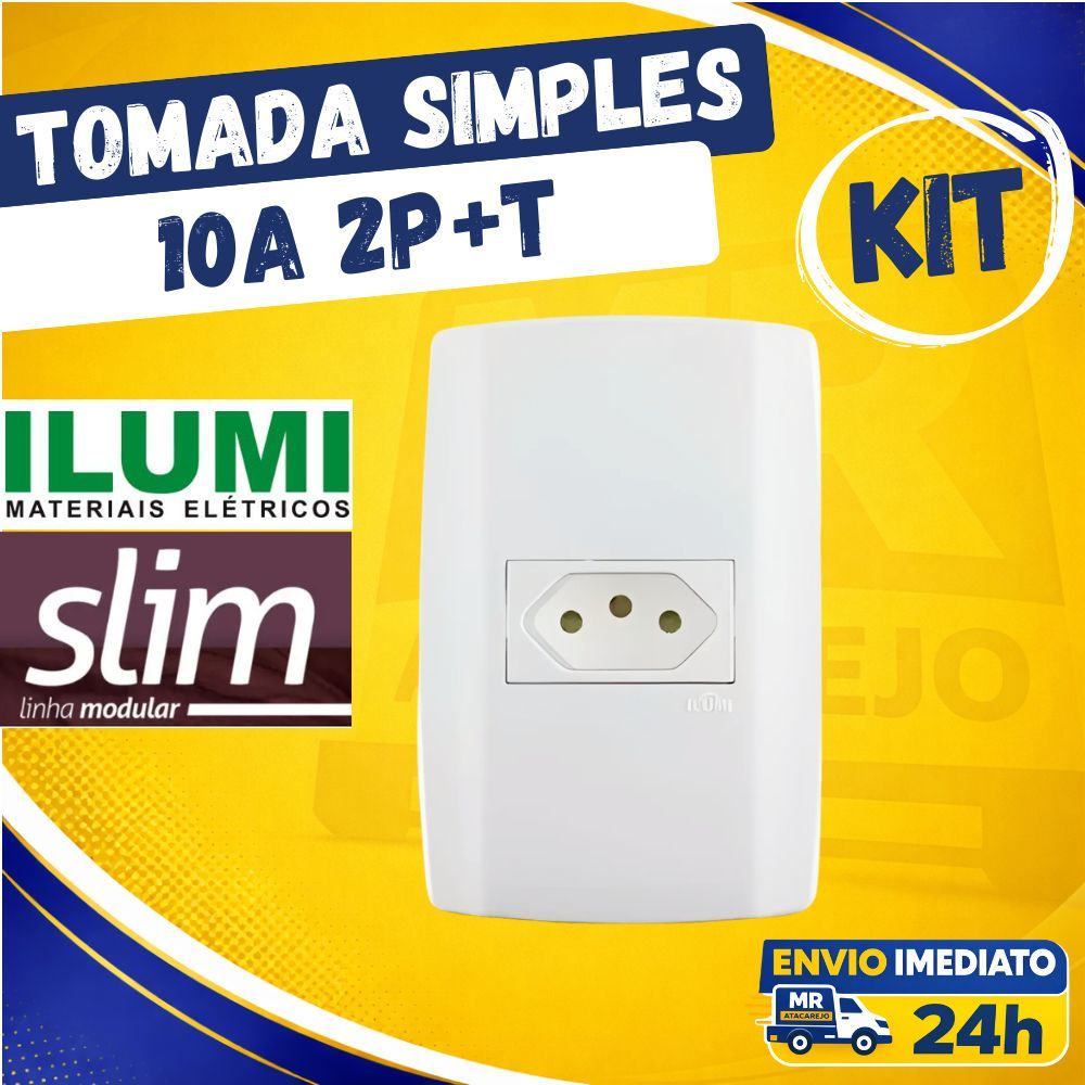 Kit Tomada Slim Ilumi Simples 10A 2P+T Horizontal 4x2 Branco