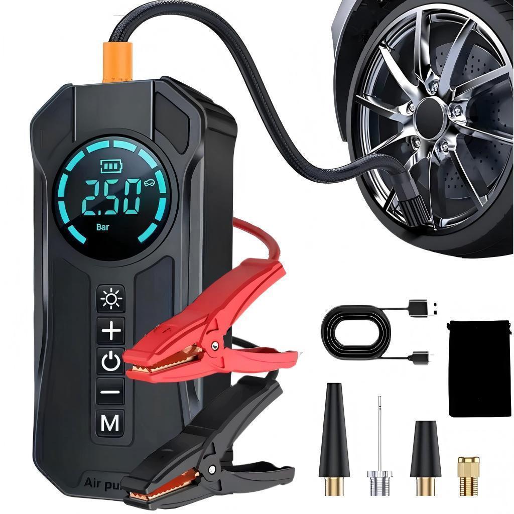 Portable Air Pump 4 in 1 Power Bank 8000mAh + Starting Aid Digital Inflator 12V Car Motorcycle
