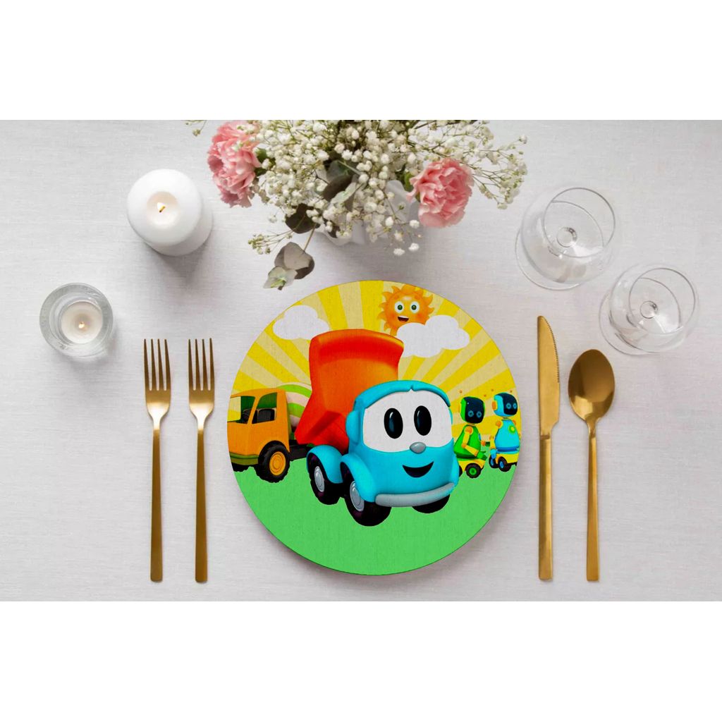 Kit Capa de Sousplat Estampada Léo Caminhão Jogo Americano Suplat Tecido 35cm