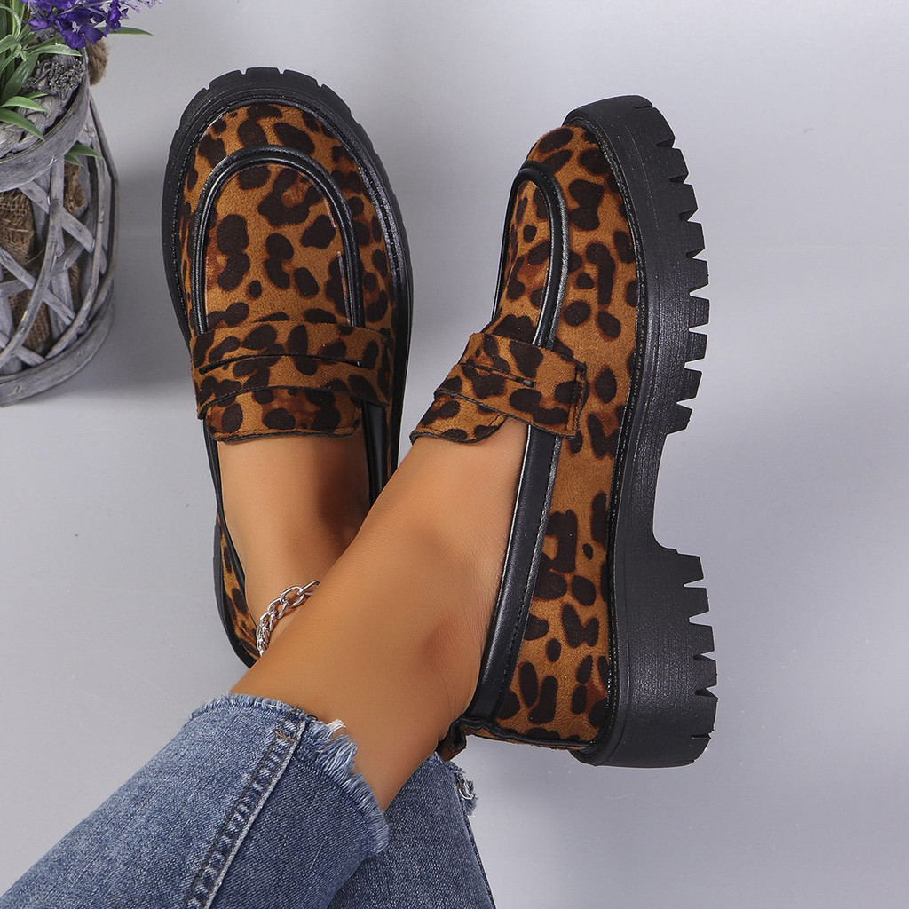 Sapatos mocassins comércio exterior europeu americano Casual moda All-Match sola grossa salto grosso deslizamento-On leo