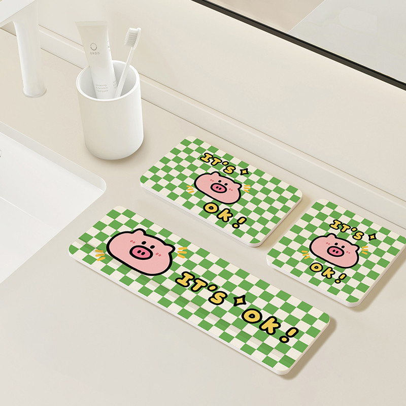 Lili Pig Cartoon Absorvente Coaster Mesa Isolamento Térmico Almofada Anti-escaldante Três-