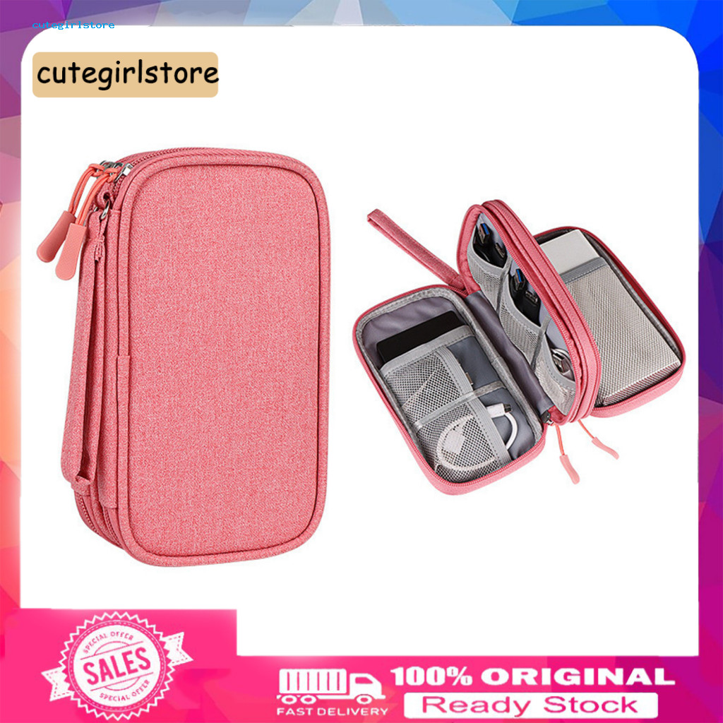 Bright Color Storage Bag Power Bank with Zipper Closure Large Capacity Multi-purpose Carrying Case Mesh Layer Cable and