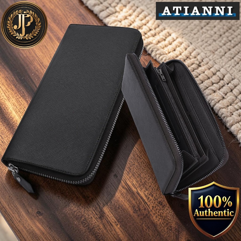 [ATIANNI] Men’s Long Wallet, Genuine Leather, RFID Blocking, Large-Capacity Dual-Zipper Design with Coin Pocket and Sepa