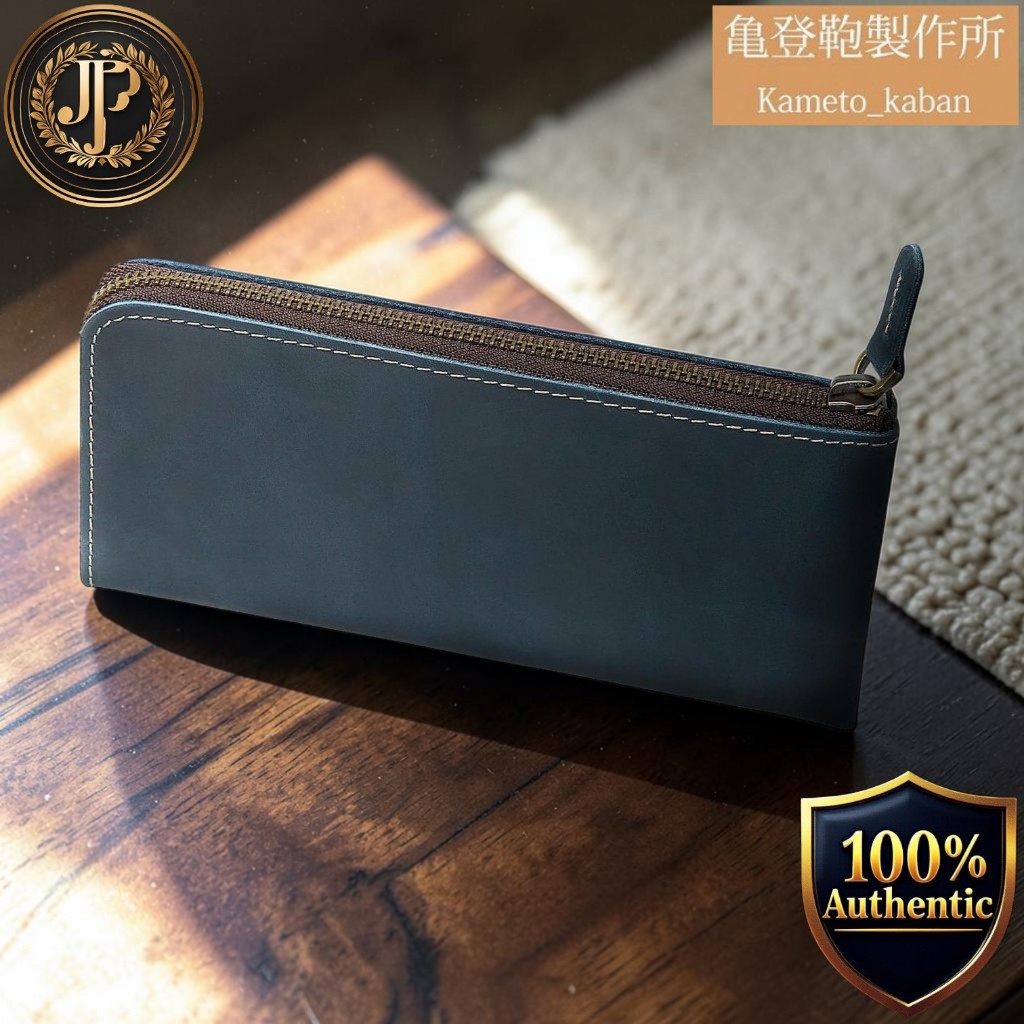 Kameto Bag Works Top-Grain Cowhide L-Zip Long Wallet, Smooth Zipper, Large Capacity, Coin Pocket, Lightweight, Unisex M