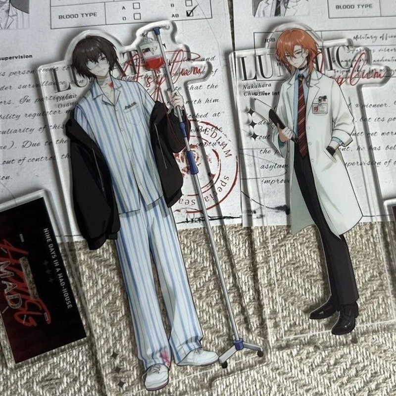 2 Pçs/Set Bungo Cães Vadios LUNATIC MAD Suporte Acrílico Dazai Osamu Hospital Paciente Ver . & Nakahara Chuuya Doctor Me