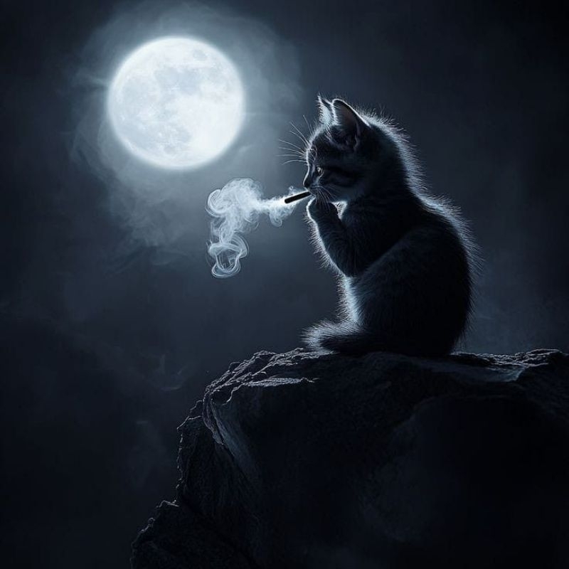 Quadro Decorativo Gato Pensando na Lua Cheia