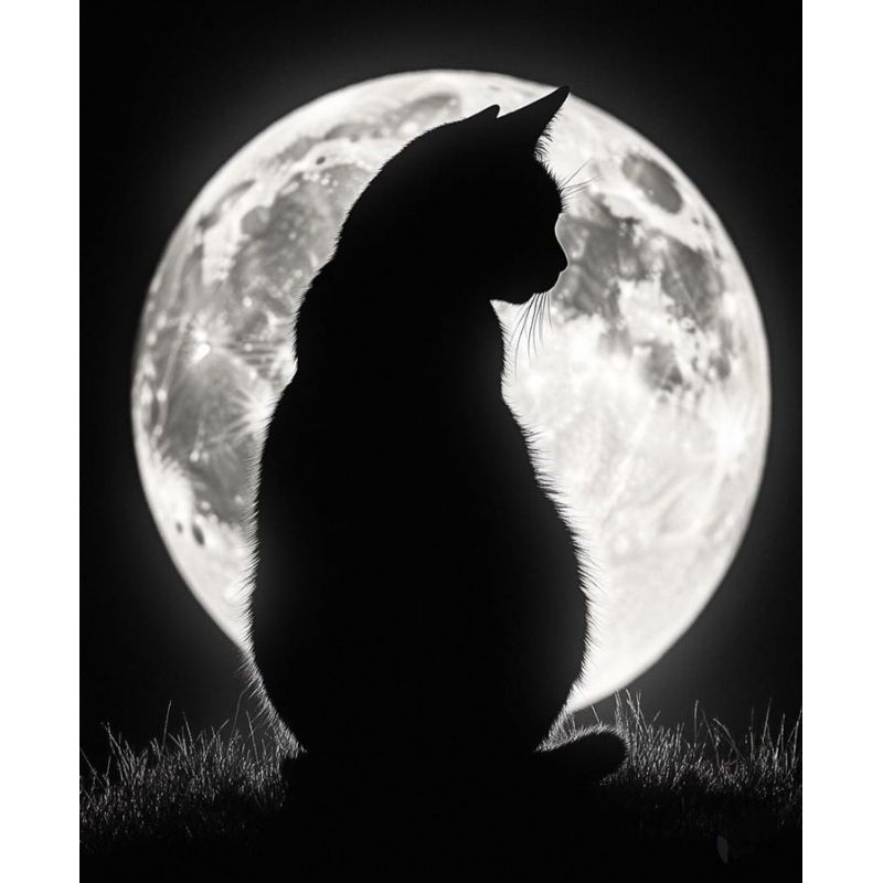 Quadro Decorativo Gato Preto na Lua Cheia