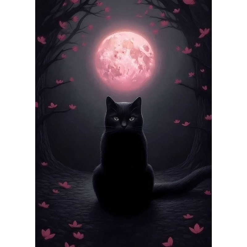 Quadro Decorativo Gato Preto na Lua Cheia