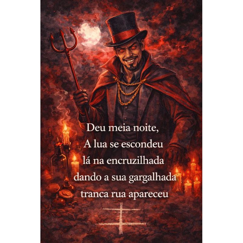 Quadro Decorativo Deu Meia Noite a Lua se escondeu, lá na encruzilhada dando sua gargalhada tranca rua apareceu. Umbanda