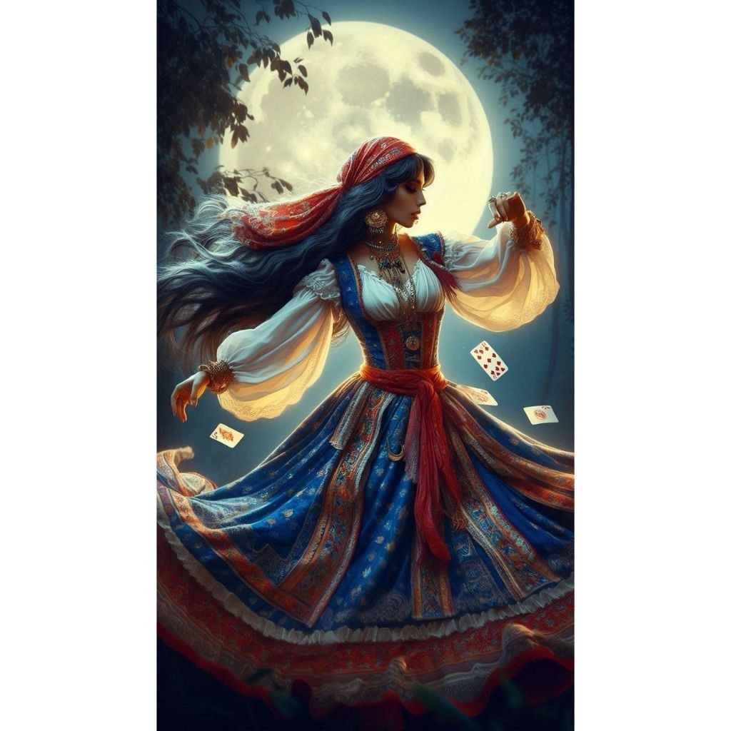 QUADRO DECORATIVO PLACA MDF- CIGANA JOGANDO AS CARTAS NA LUA
