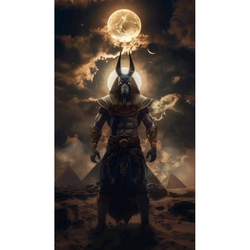 QUADRO DECORATIVO PLACA MDF-DEUS ANÚBIS COM A LUA