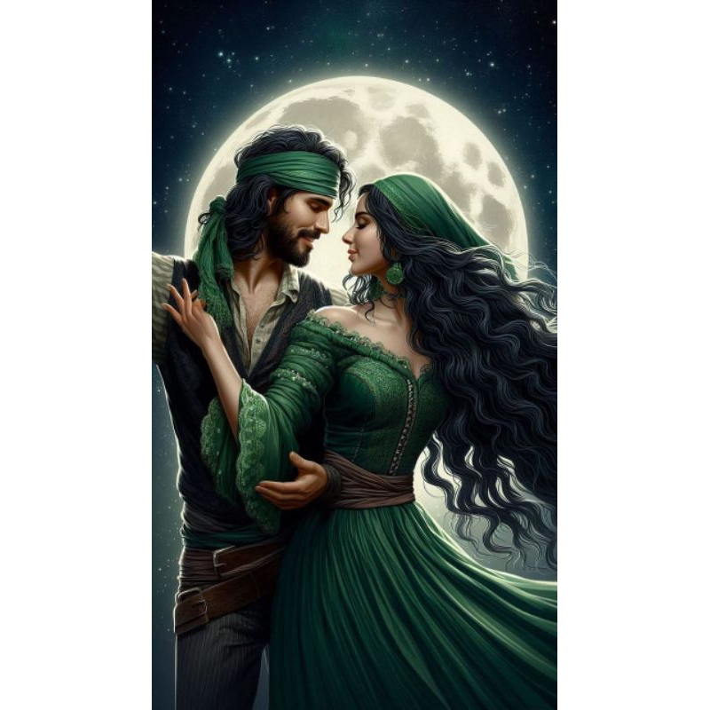 QUADRO DECORATIVO PLACA MDF-CASAL CIGANO CIGANA ESMERALDA DANÇANDO NA LUA