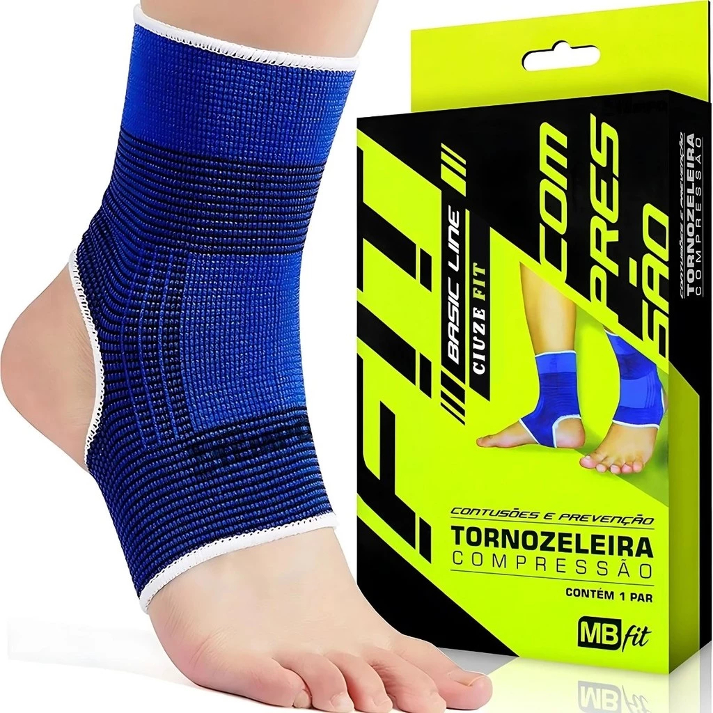 Tornozeleira Meia Ortopédica Ajustável Compressão Elástica Azul - 1 Par