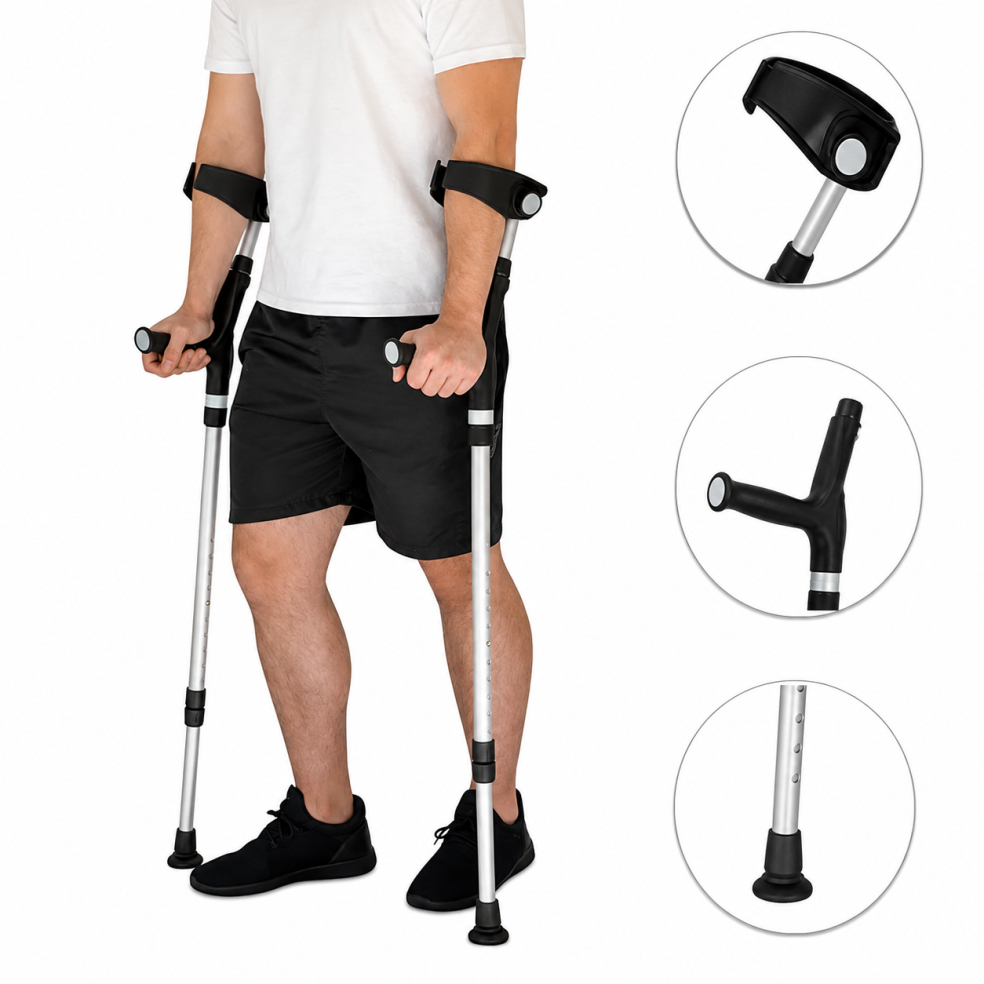 Kit Par Muleta Canadense Ortopédica Articulada Mercur Preto