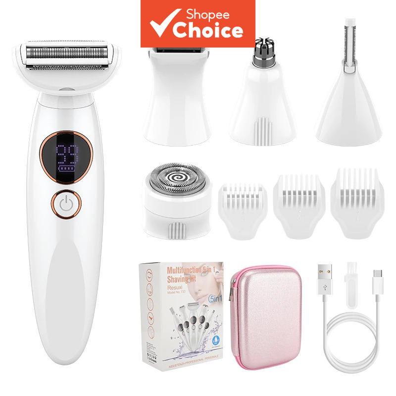 Depilador feminino 5 em 1 IPX7 Barbeador elétrico à prova d'água Visor LCD 600mAh Longa duração