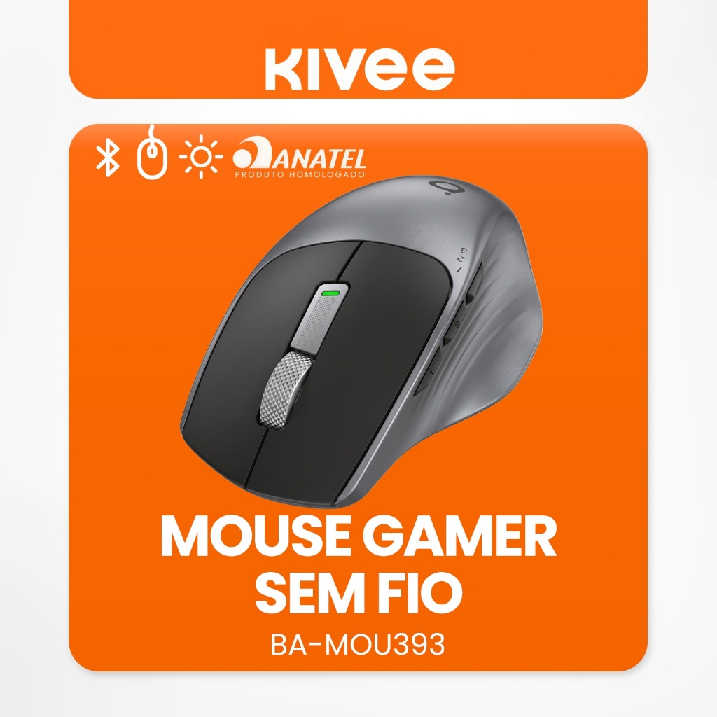 Kivee X Basike Mouse Sem Fio Bluetooth 2.4G Silencioso DPI Ajustável USB-C Ergonomico Bateria 600mAh MOU393