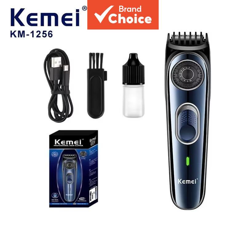 KEMEI KM-1256 máquina de cortar cabelo masculina, lâminas de aço inoxidável 600mAh, aparador recarregável USB com 10