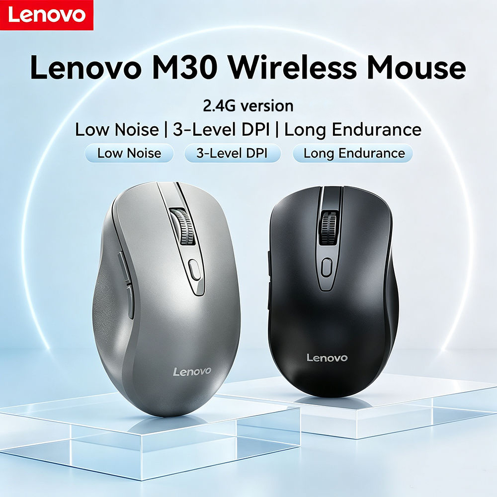 Lenovo M30 Mouse Sem Fio 600mAh Bateria Removível Clique Silencioso 3 Velocidades DPI Teclas Laterais Ergonômico 2.4G Ra