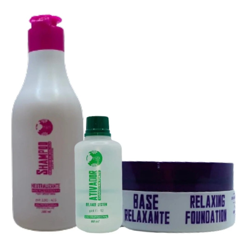 Kit Base Relaxante 120g + Ativador 60ml + Shampoo 300ml