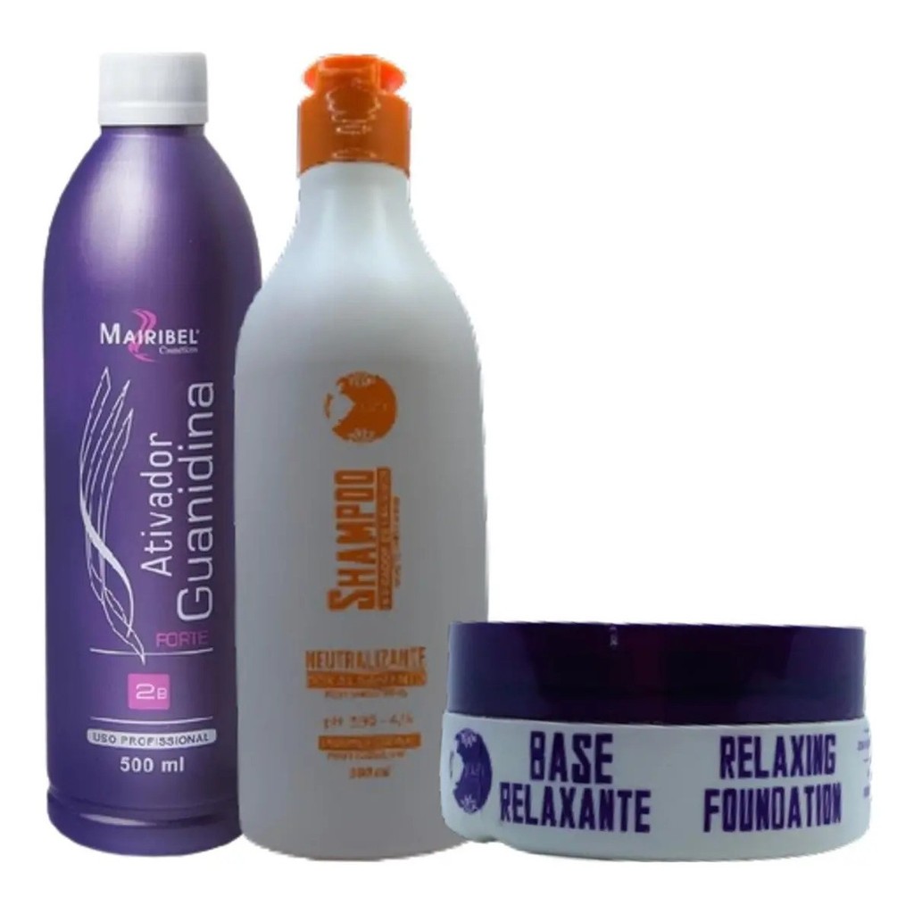 Kit Base Relaxante 120g + Ativador 500ml + Shampoo 500ml