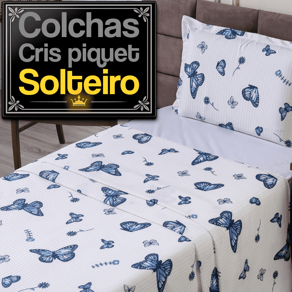 Colcha Solteiro Piquet 2 Peças Kit Floral Algodão Poliéster Fronha Estampada Leve Respirável